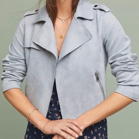 SOLD !!  Anthro faux suede sky blue Expressway moto jacket - Picture 2 of 16